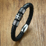Iron Cross Charms Braided Leather Bracelet