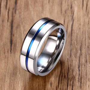 Thin Blue Groove Wedding Ring